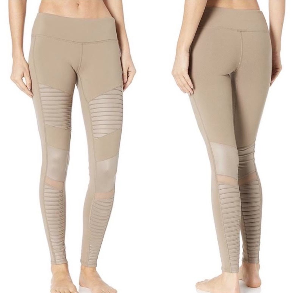 🚫SOLD🚫Alo high waisted yoga pants moto leggings gravel light brown tan taupe